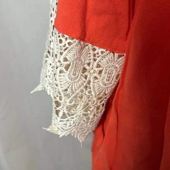 orange & cream Umgee square neck crochet trim tunic size xl - Picture 3 of 4